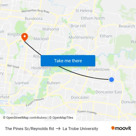 The Pines Sc/Reynolds Rd to La Trobe University map
