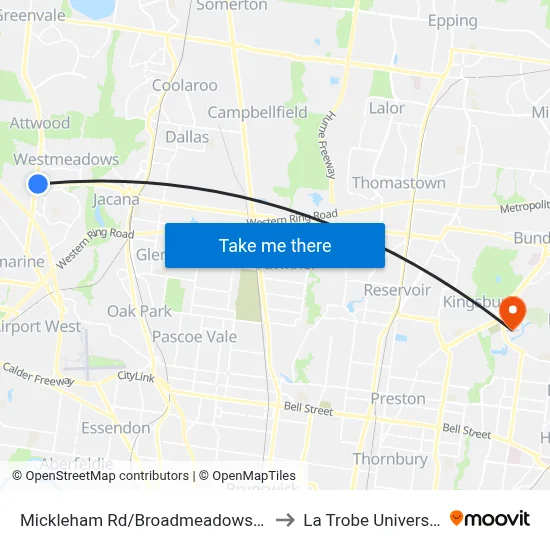 Mickleham Rd/Broadmeadows Rd to La Trobe University map
