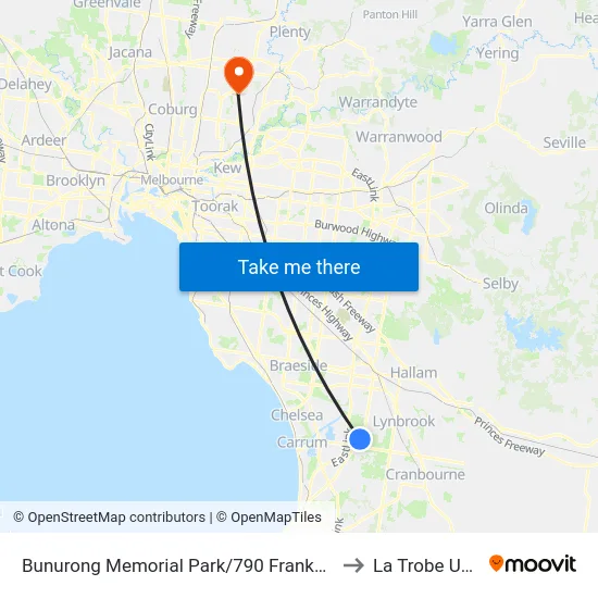 Bunurong Memorial Park/790 Frankston-Dandenong Rd to La Trobe University map