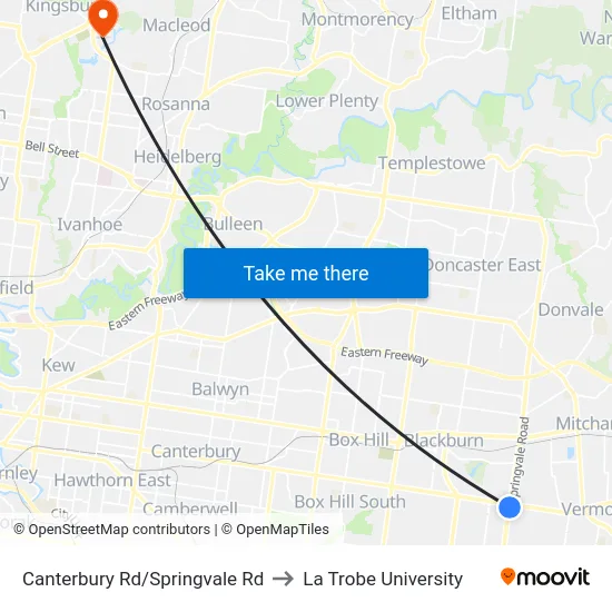 Canterbury Rd/Springvale Rd to La Trobe University map