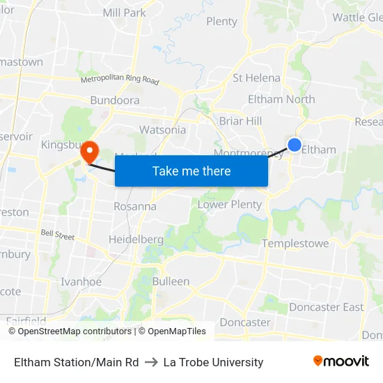 Eltham Station/Main Rd to La Trobe University map