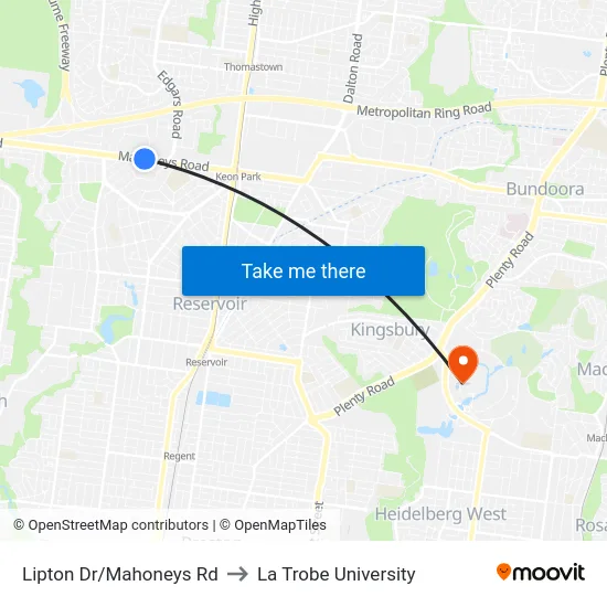 Lipton Dr/Mahoneys Rd to La Trobe University map
