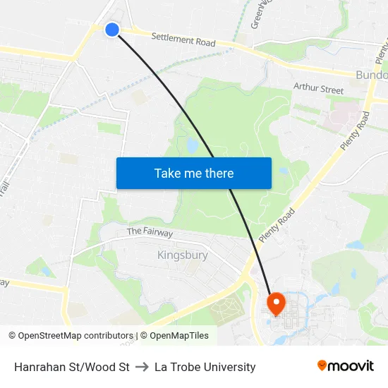 Hanrahan St/Wood St to La Trobe University map