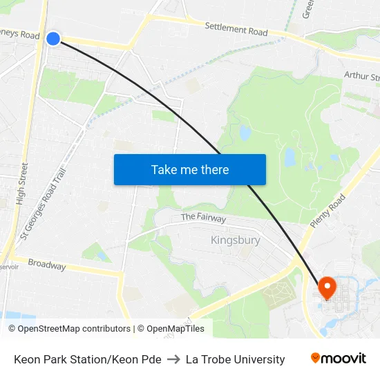 Keon Park Station/Keon Pde to La Trobe University map