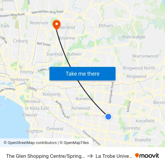 The Glen Shopping Centre/Springvale Rd to La Trobe University map