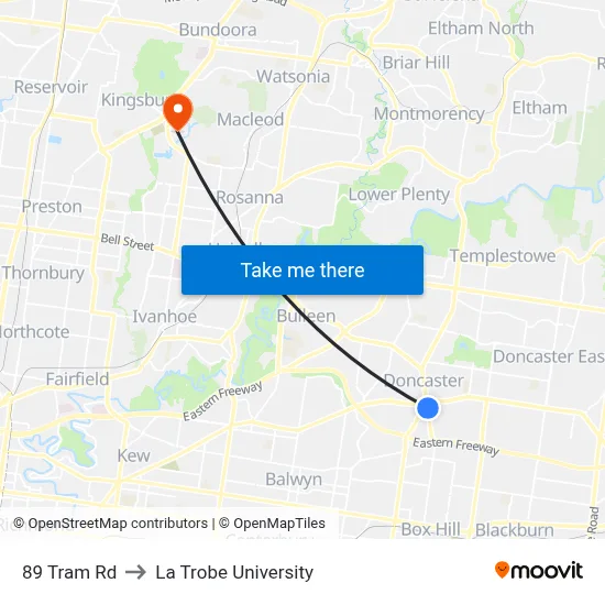 89 Tram Rd to La Trobe University map