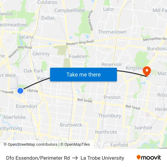 Dfo Essendon/Perimeter Rd to La Trobe University map