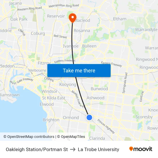 Oakleigh Station/Portman St to La Trobe University map