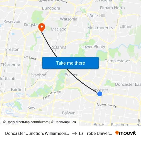 Doncaster Junction/Williamsons Rd to La Trobe University map