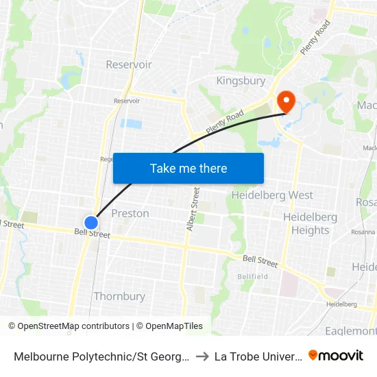 Melbourne Polytechnic/St Georges Rd to La Trobe University map