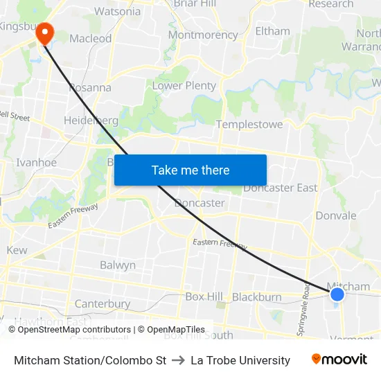 Mitcham Station/Colombo St to La Trobe University map