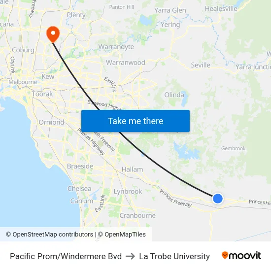 Pacific Prom/Windermere Bvd to La Trobe University map