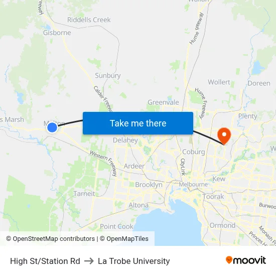 High St/Station Rd to La Trobe University map