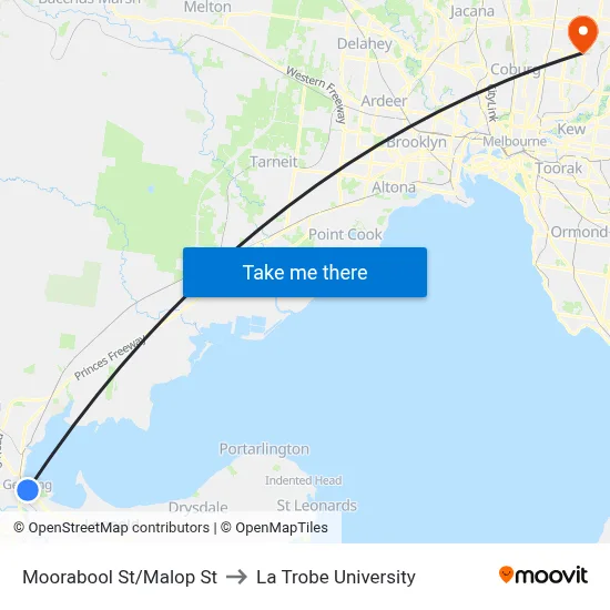 Moorabool St/Malop St to La Trobe University map