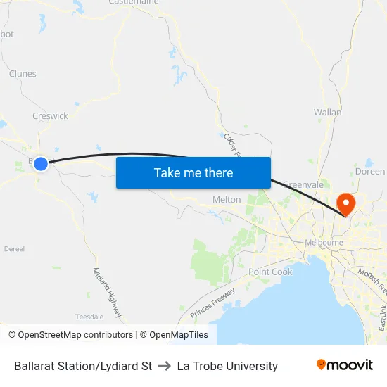 Ballarat Station/Lydiard St to La Trobe University map