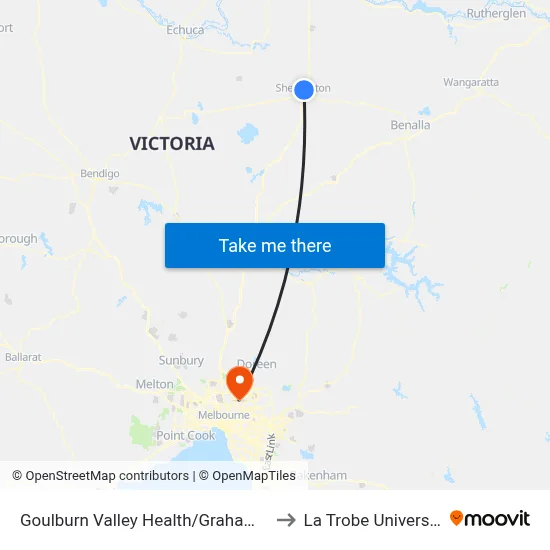 Goulburn Valley Health/Graham St to La Trobe University map