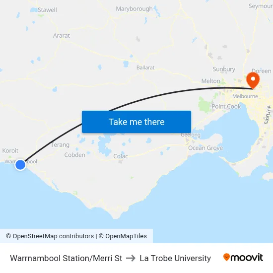 Warrnambool Station/Merri St to La Trobe University map