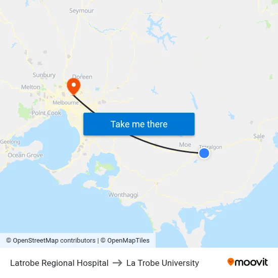 Latrobe Regional Hospital to La Trobe University map