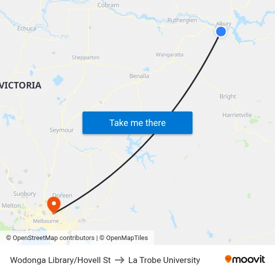 Wodonga Library/Hovell St to La Trobe University map