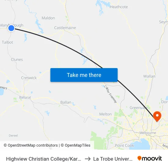 Highview Christian College/Kars St to La Trobe University map