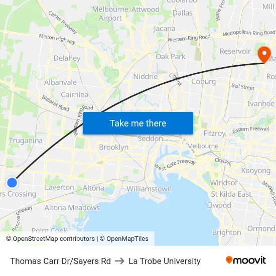 Thomas Carr Dr/Sayers Rd to La Trobe University map