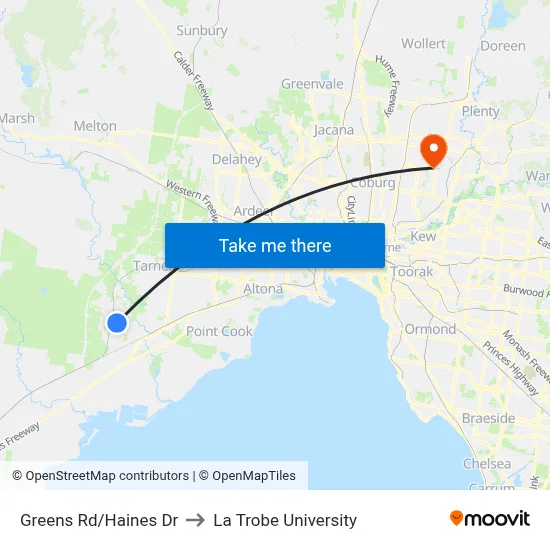 Greens Rd/Haines Dr to La Trobe University map