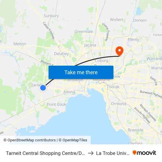 Tarneit Central Shopping Centre/Derrimut Rd to La Trobe University map