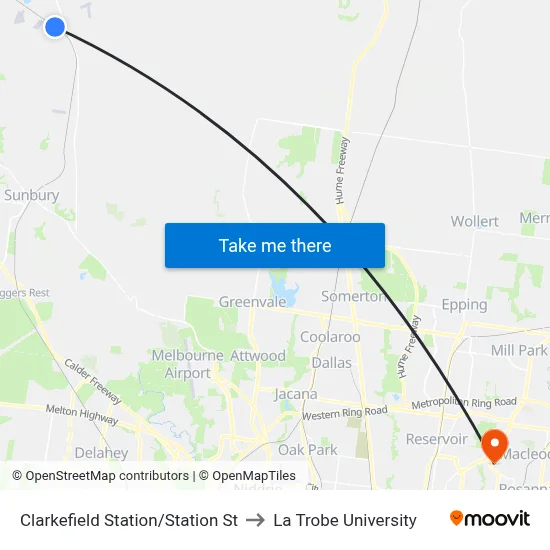 Clarkefield Station/Station St to La Trobe University map
