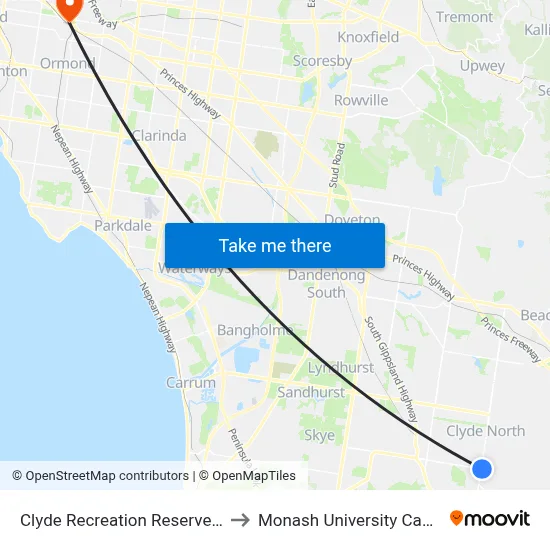 Clyde Recreation Reserve/Pattersons Rd to Monash University Caulfield Campus map