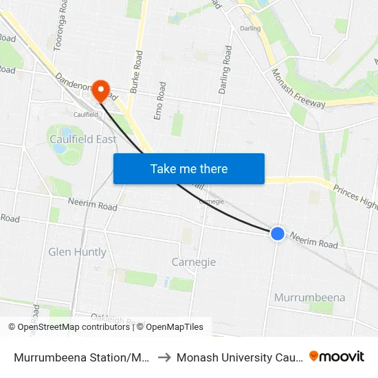 Murrumbeena Station/Murrumbeena Rd to Monash University Caulfield Campus map