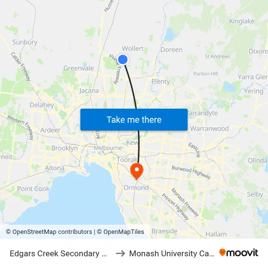 Edgars Creek Secondary College/Edgars Rd to Monash University Caulfield Campus map