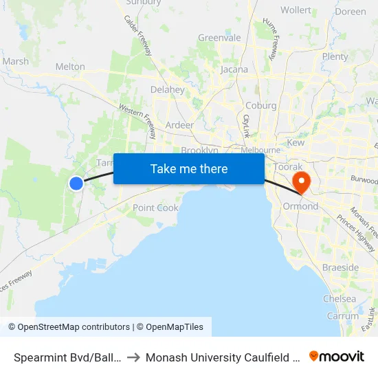 Spearmint Bvd/Ballan Rd to Monash University Caulfield Campus map