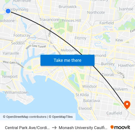 Central Park Ave/Cordite Ave #49 to Monash University Caulfield Campus map