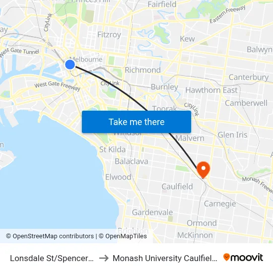 Lonsdale St/Spencer St #120 to Monash University Caulfield Campus map