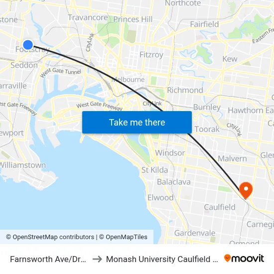 Farnsworth Ave/Droop St to Monash University Caulfield Campus map