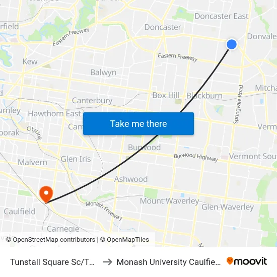 Tunstall Square Sc/Tunstall Rd to Monash University Caulfield Campus map