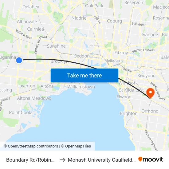 Boundary Rd/Robinsons Rd to Monash University Caulfield Campus map