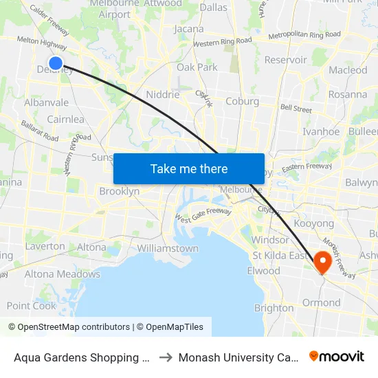Aqua Gardens Shopping Centre/Kings Rd to Monash University Caulfield Campus map