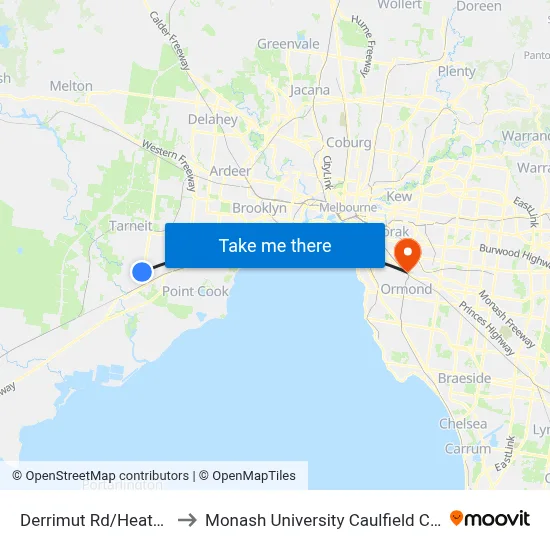 Derrimut Rd/Heaths Rd to Monash University Caulfield Campus map