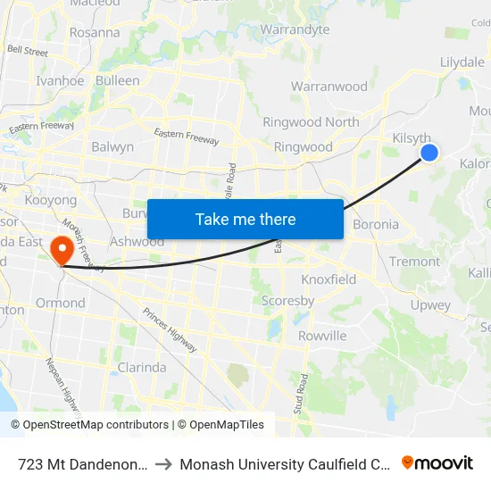 723 Mt Dandenong Rd to Monash University Caulfield Campus map