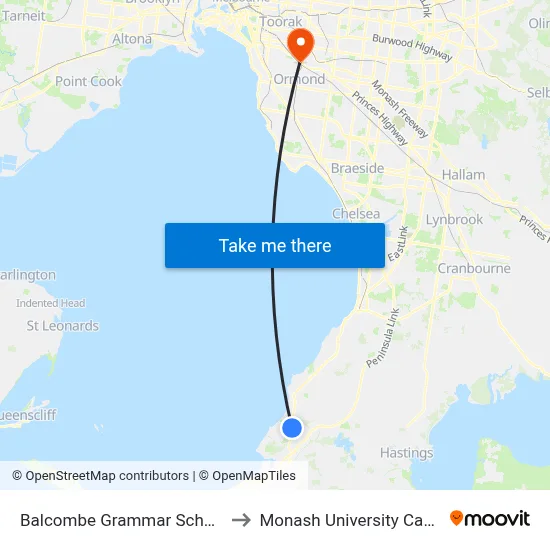 Balcombe Grammar School/Nepean Hwy to Monash University Caulfield Campus map