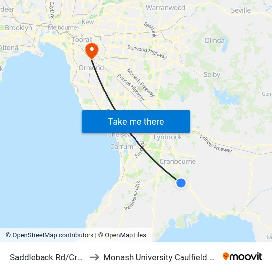 Saddleback Rd/Craig Rd to Monash University Caulfield Campus map