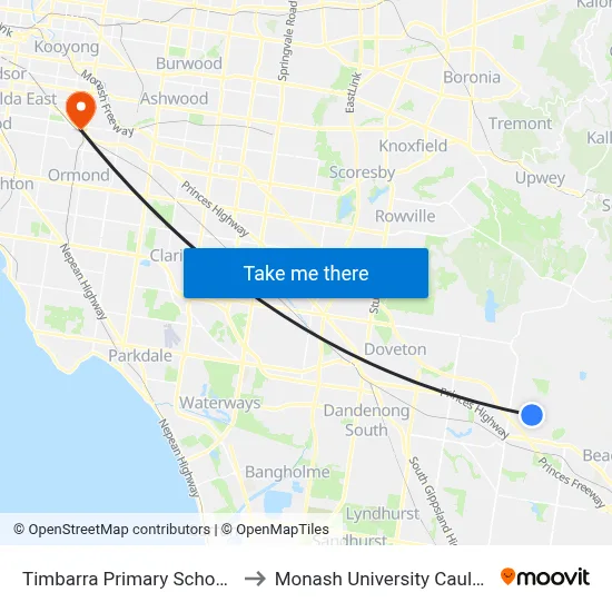 Timbarra Primary School/Parkhill Dr to Monash University Caulfield Campus map