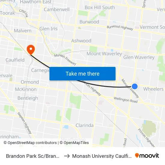 Brandon Park Sc/Brandon Park Dr to Monash University Caulfield Campus map