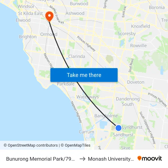 Bunurong Memorial Park/790 Frankston-Dandenong Rd to Monash University Caulfield Campus map