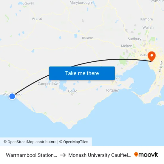 Warrnambool Station/Merri St to Monash University Caulfield Campus map
