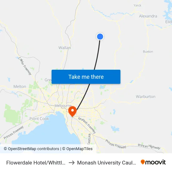 Flowerdale Hotel/Whittlesea-Yea Rd to Monash University Caulfield Campus map