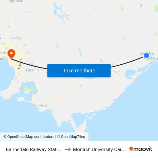Bairnsdale Railway Station/Macleod St to Monash University Caulfield Campus map