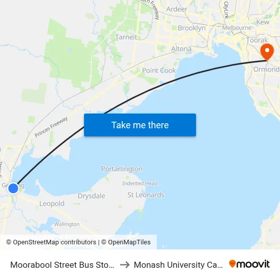 Moorabool Street Bus Stops/Moorabool St to Monash University Caulfield Campus map