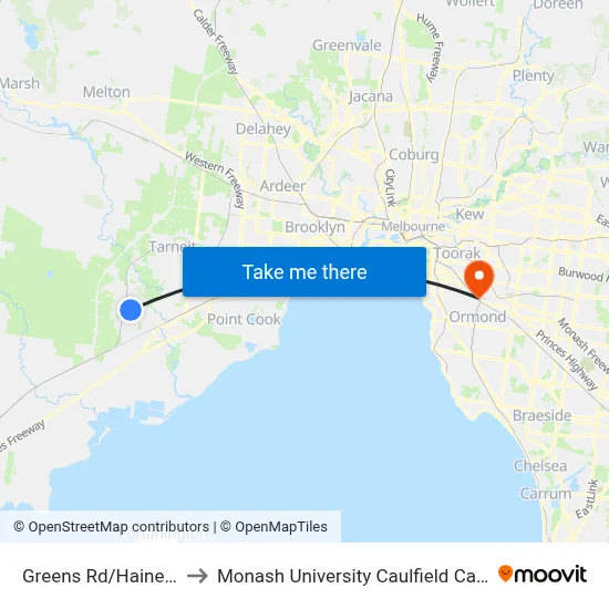 Greens Rd/Haines Dr to Monash University Caulfield Campus map